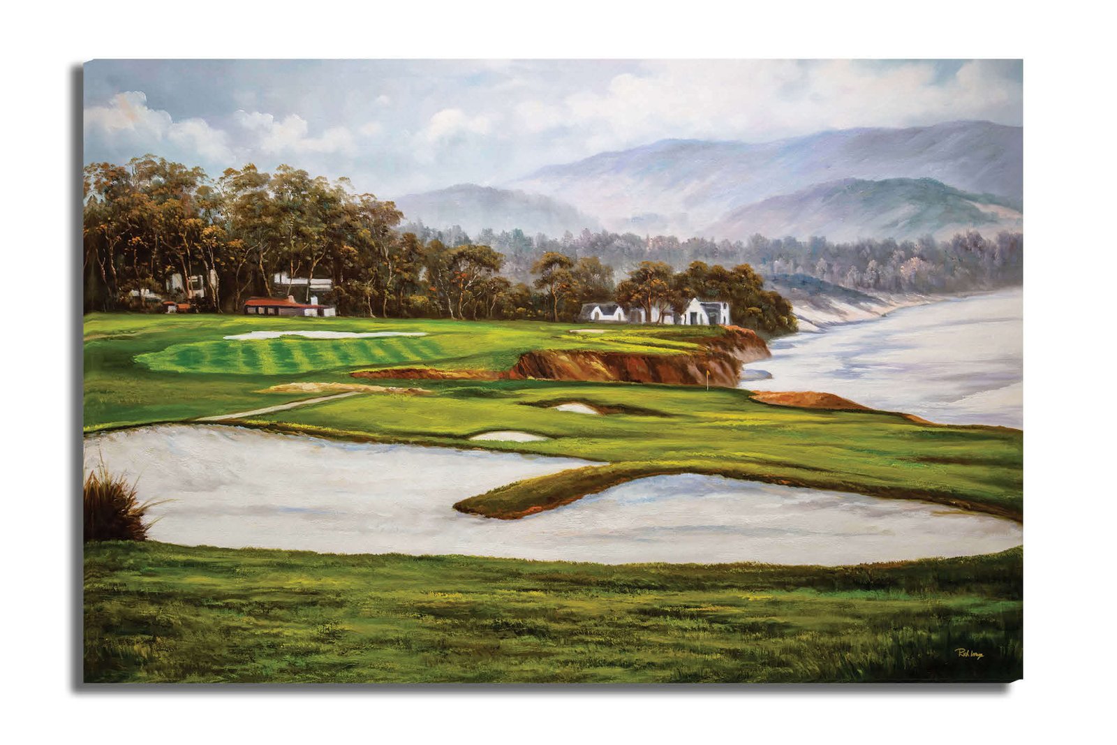 Golf Course 9th Hole 9 Pebble Beach Golf Links Golf Club ATT Pro Am PGA Tournament Oil Painting Wall Art Print PblBch9RiOil15 15
