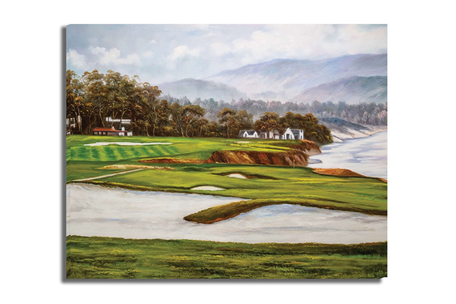 Golf Course 9th Hole 9 Pebble Beach Golf Links Golf Club ATT Pro Am PGA Tournament Oil Painting Wall Art Print PblBch9RiOil15 16