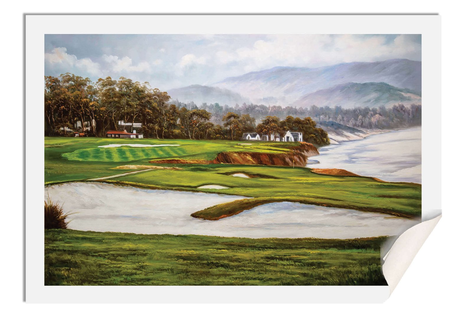 Golf Course 9th Hole 9 Pebble Beach Golf Links Golf Club ATT Pro Am PGA Tournament Oil Painting Wall Art Print PblBch9RiOil15 17