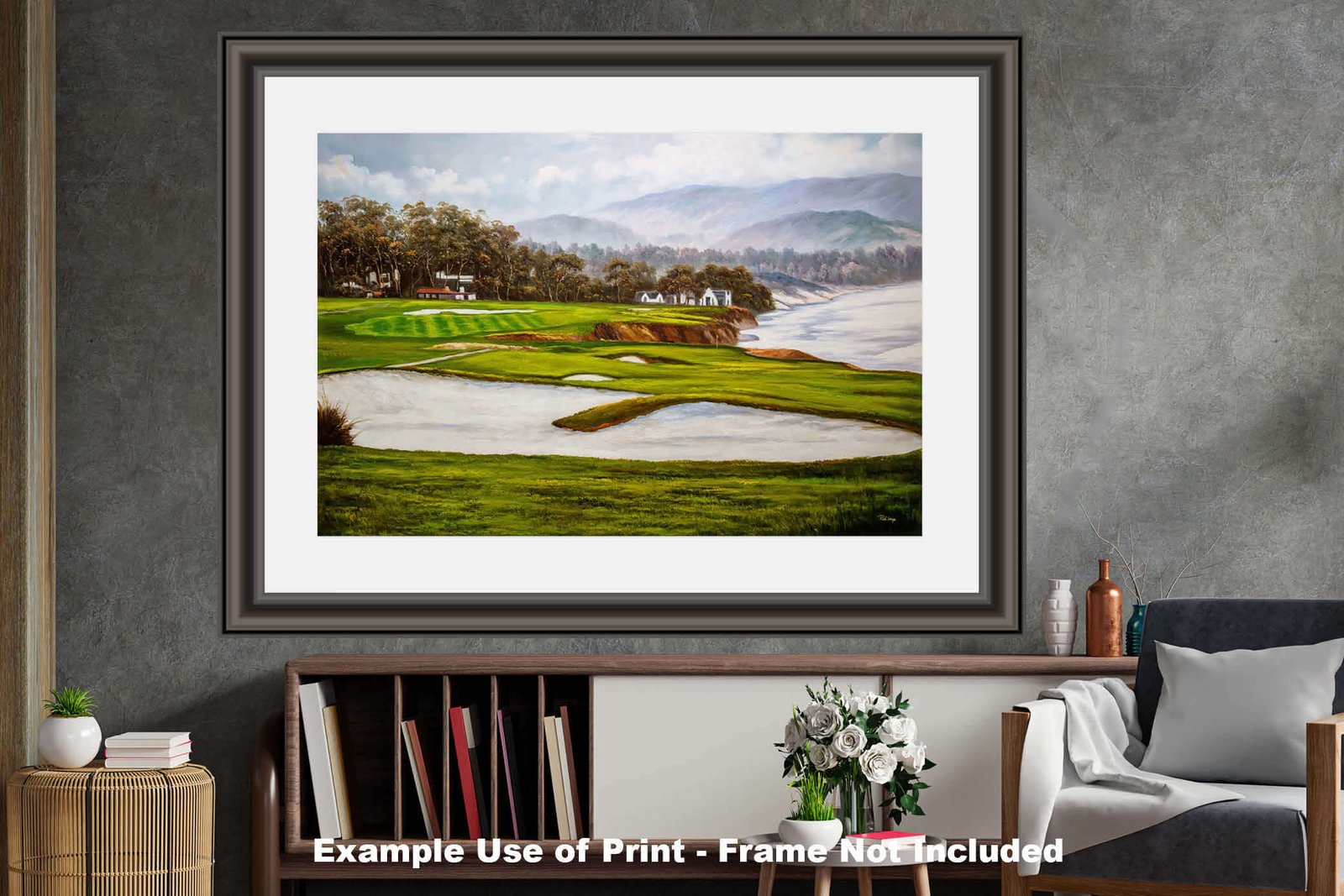 Golf Course 9th Hole 9 Pebble Beach Golf Links Golf Club ATT Pro Am PGA Tournament Oil Painting Wall Art Print PblBch9RiOil15 27