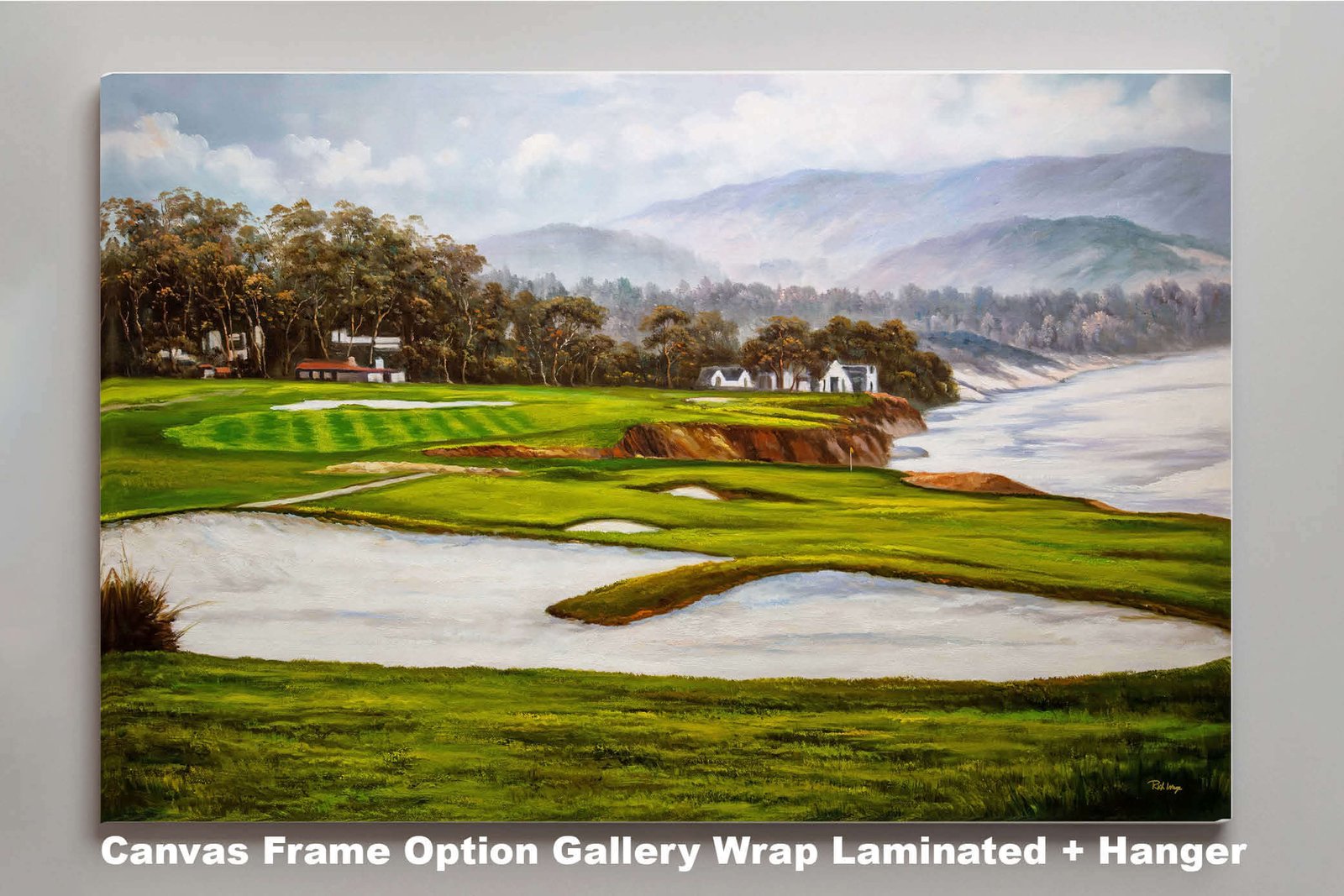 Golf Course 9th Hole 9 Pebble Beach Golf Links Golf Club ATT Pro Am PGA Tournament Oil Painting Wall Art Print PblBch9RiOil15 3