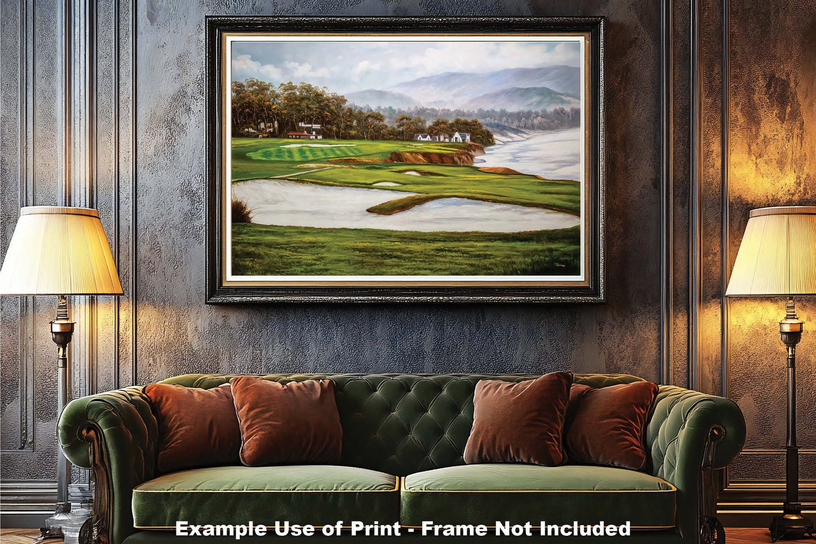 Golf Course 9th Hole 9 Pebble Beach Golf Links Golf Club ATT Pro Am PGA Tournament Oil Painting Wall Art Print PblBch9RiOil15 6