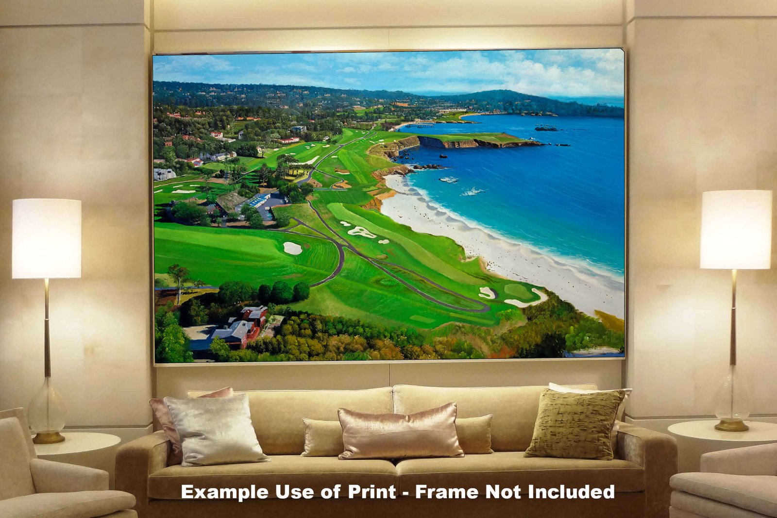 Golf Course Aerial View Pebble Beach Golf Links Golf Club ATT Pro Am PGA Tournament Oil Painting Wall Art Print PblBchAirRiOil10 8