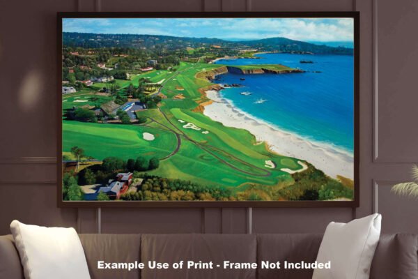 Golf Course Aerial View Pebble Beach Golf Links Golf Club ATT Pro Am PGA Tournament Oil Painting Wall Art Print PblBchAirRiOil10 9