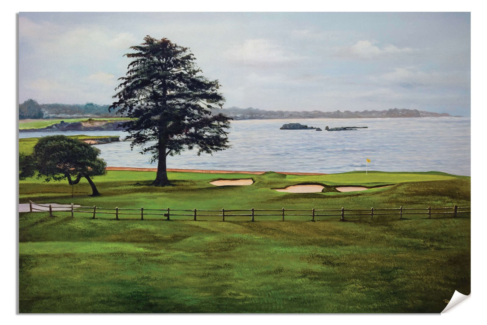 Golf Course Pebble Beach Golf Links ATT Pro Am PGA Tournament 18th Hole 18 Golf Club Oil Painting Wall Art Print PblBch18RiOil19