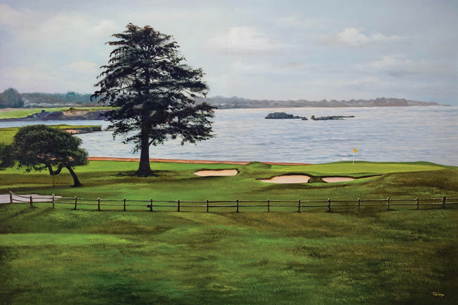Golf Course Pebble Beach Golf Links ATT Pro Am PGA Tournament 18th Hole 18 Golf Club Oil Painting Wall Art Print PblBch18RiOil19 1