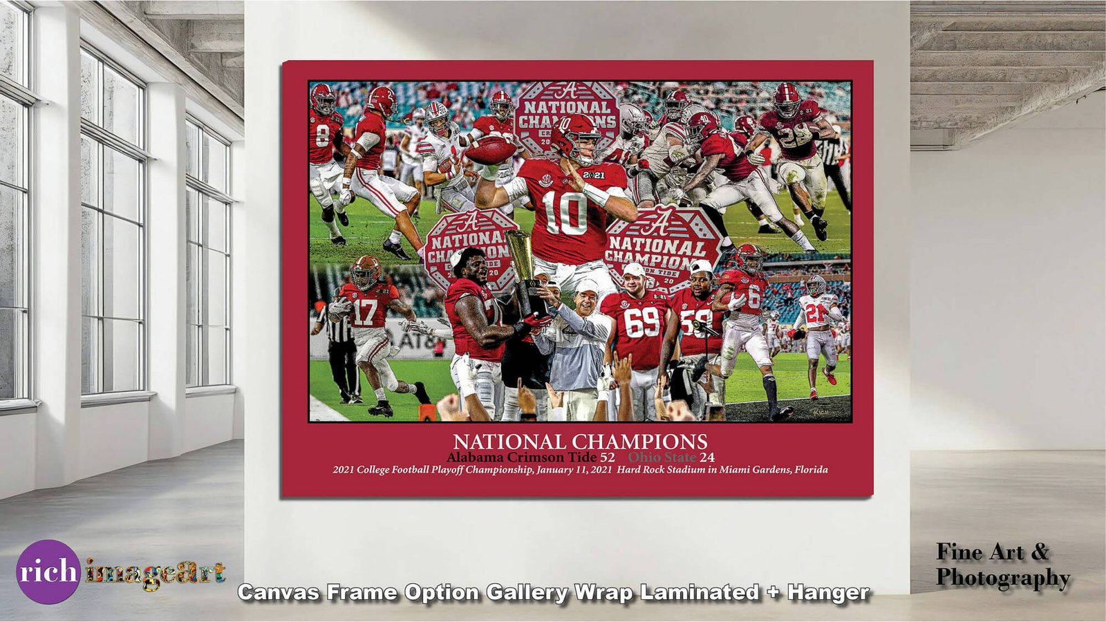 National Champions Alabama Crimson Tide Nick Saban wall art 2021 artwork NCAA College Football painting print canvas prints AlaTdeNC1wc5 2