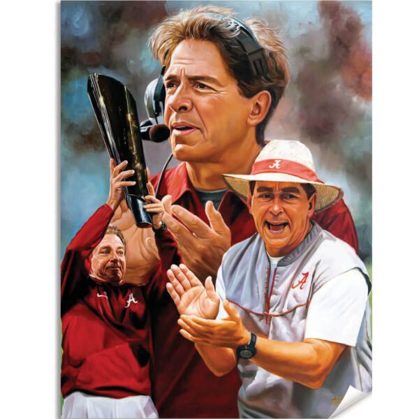 Nick Saban artwork painting print wall art Head Coach National Champions NCAA College Football Alabama Crimson Tide canvas prints AlaTdeSabn1AM3