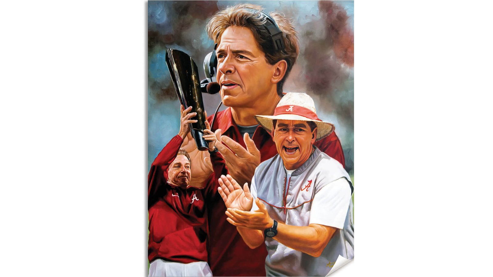 Nick Saban artwork painting print wall art Head Coach National Champions NCAA College Football Alabama Crimson Tide canvas prints AlaTdeSabn1AM3