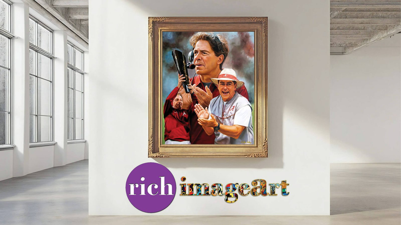 Nick Saban artwork painting print wall art Head Coach National Champions NCAA College Football Alabama Crimson Tide canvas prints AlaTdeSabn1AM3 2