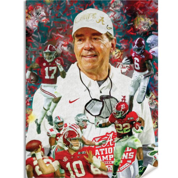 Nick Saban canvas prints National Champions wall art artwork Head Coach Alabama Crimson Tide painting print NCAA College Football AlaTdeNC2020AM3