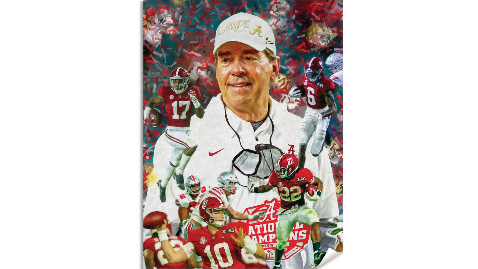 Nick Saban canvas prints National Champions wall art artwork Head Coach Alabama Crimson Tide painting print NCAA College Football AlaTdeNC2020AM3
