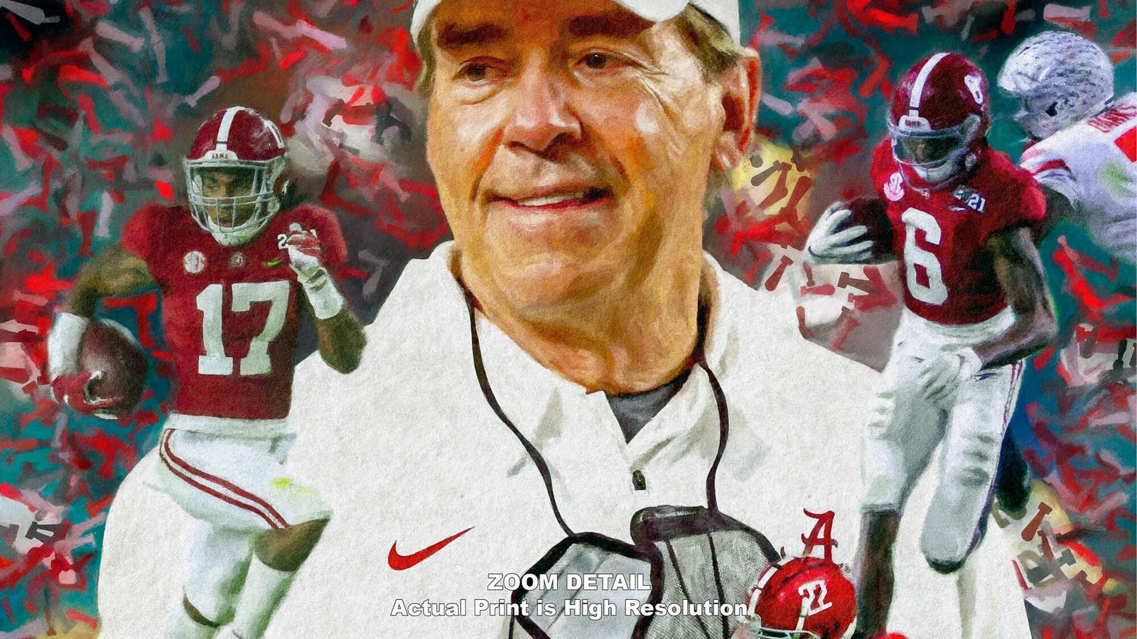 Nick Saban canvas prints National Champions wall art artwork Head Coach Alabama Crimson Tide painting print NCAA College Football AlaTdeNC2020AM3 3