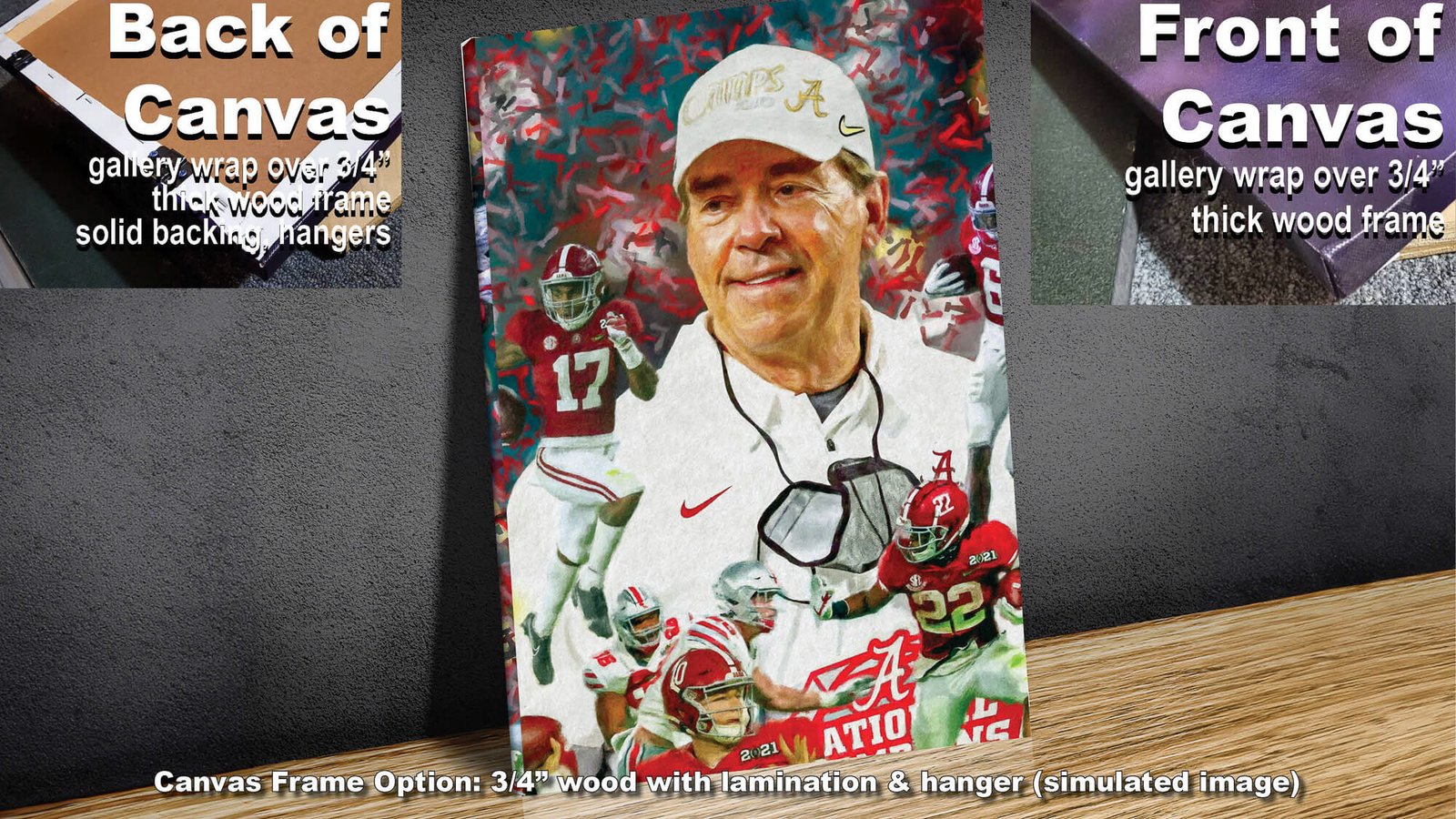 Nick Saban canvas prints National Champions wall art artwork Head Coach Alabama Crimson Tide painting print NCAA College Football AlaTdeNC2020AM3 4