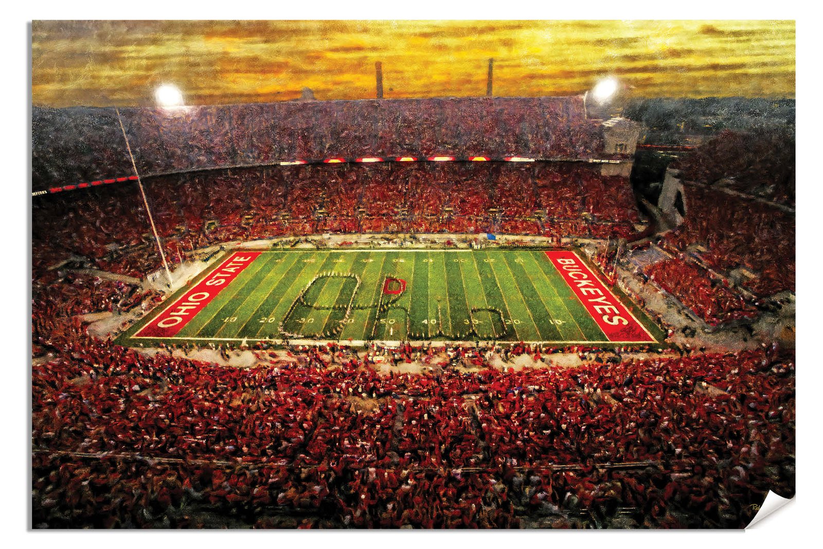 OSU Football poster painting print pic football team field Buckeyes College NCAA Ohio Stadium artwork OSUstd1MC1