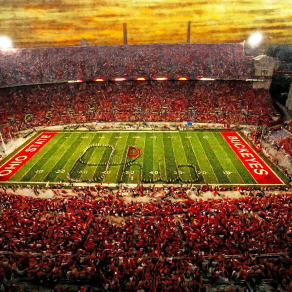 OSU Football poster painting print pic football team field Buckeyes College NCAA Ohio Stadium artwork OSUstd1MC1 1