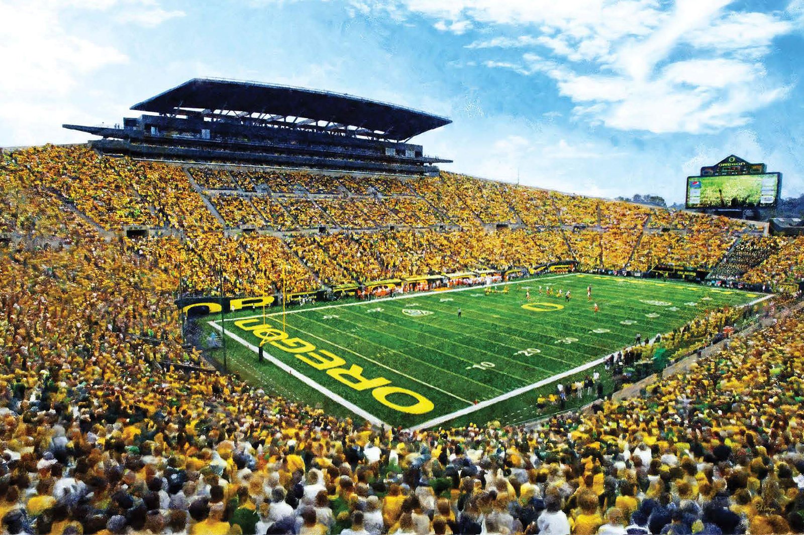 Oregon Ducks artwork football team pic poster field Autzen Stadium painting print College NCAA OrgnDck2MC1 1