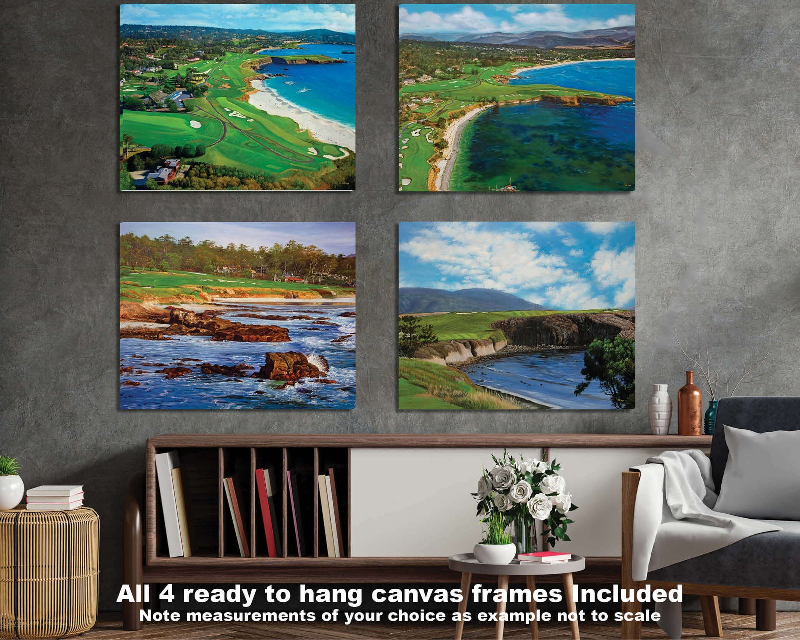 Pebble Beach Golf Links wall art art on wall wall decor Pebblebeach California Course PGA Golf Holes Aerial View ATT Pro Am canvas prints PblBch4RiOil4c 3