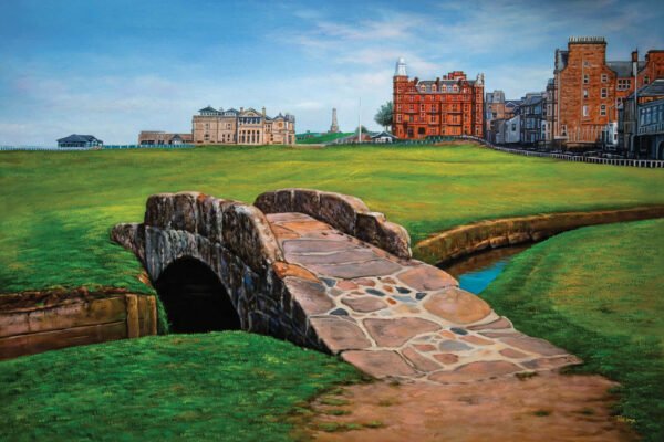 Swilcan Bridge St Andrews Links The Old Course Royal and Ancient Golf Club Swilken Bridge Course Hole The Open Oil Painting Wall Art Print StAndrws18RiOil20 1