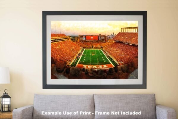 Texas Football poster painting print pic football team field Darrell K Royal Texas Memorial Stadium College NCAA Longhorns artwork TxLnghrn1MC1 10