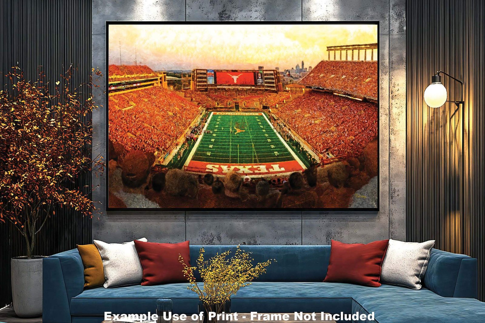 Texas Football poster painting print pic football team field Darrell K Royal Texas Memorial Stadium College NCAA Longhorns artwork TxLnghrn1MC1 11