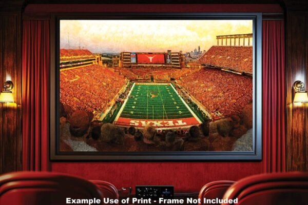 Texas Football poster painting print pic football team field Darrell K Royal Texas Memorial Stadium College NCAA Longhorns artwork TxLnghrn1MC1 14