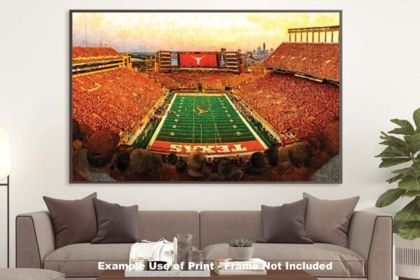 Texas Football poster painting print pic football team field Darrell K Royal Texas Memorial Stadium College NCAA Longhorns artwork TxLnghrn1MC1 16