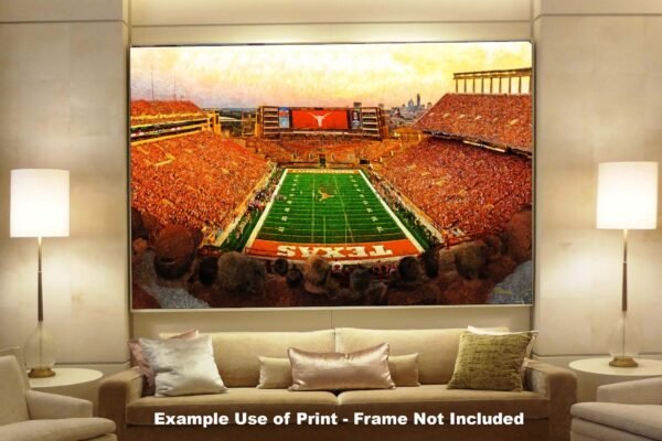 Texas Football poster painting print pic football team field Darrell K Royal Texas Memorial Stadium College NCAA Longhorns artwork TxLnghrn1MC1 17