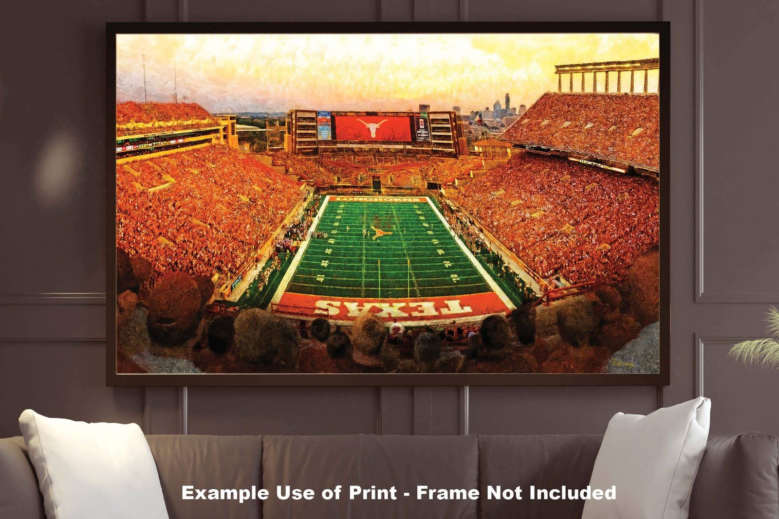 Texas Football poster painting print pic football team field Darrell K Royal Texas Memorial Stadium College NCAA Longhorns artwork TxLnghrn1MC1 18