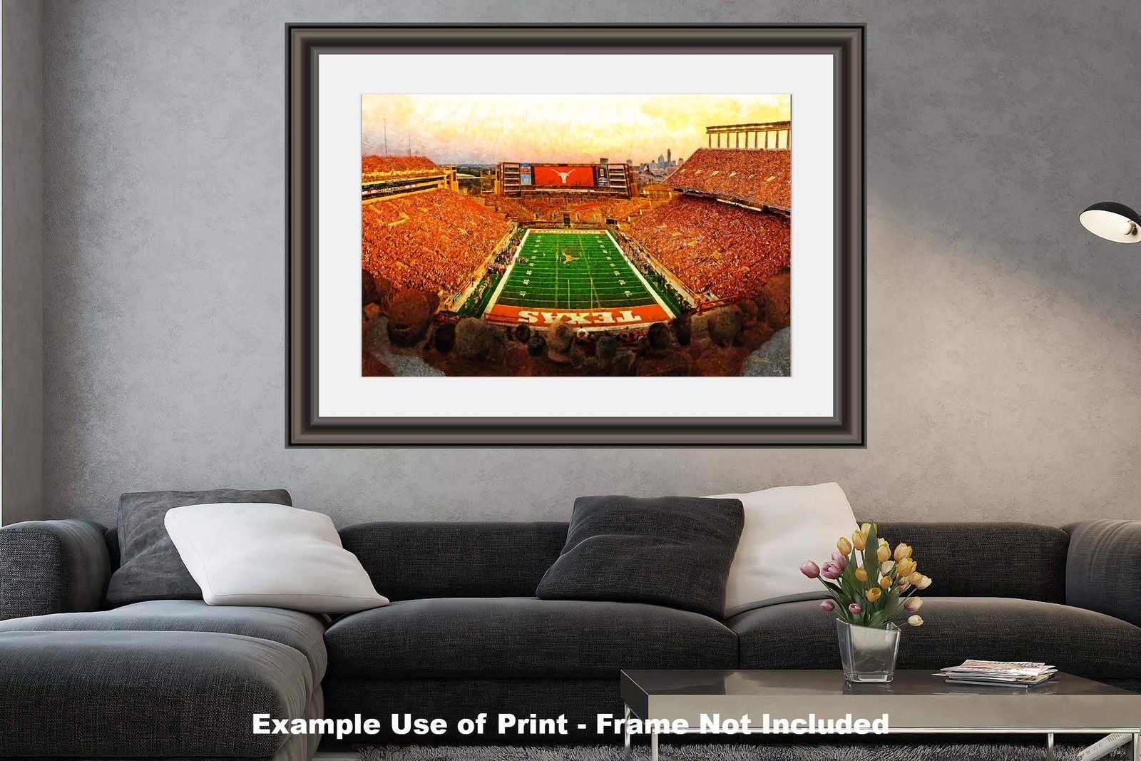 Texas Football poster painting print pic football team field Darrell K Royal Texas Memorial Stadium College NCAA Longhorns artwork TxLnghrn1MC1 19