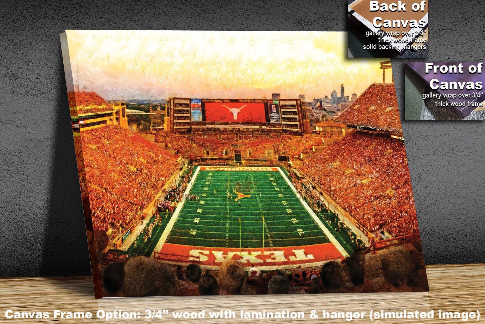 Texas Football poster painting print pic football team field Darrell K Royal Texas Memorial Stadium College NCAA Longhorns artwork TxLnghrn1MC1 2