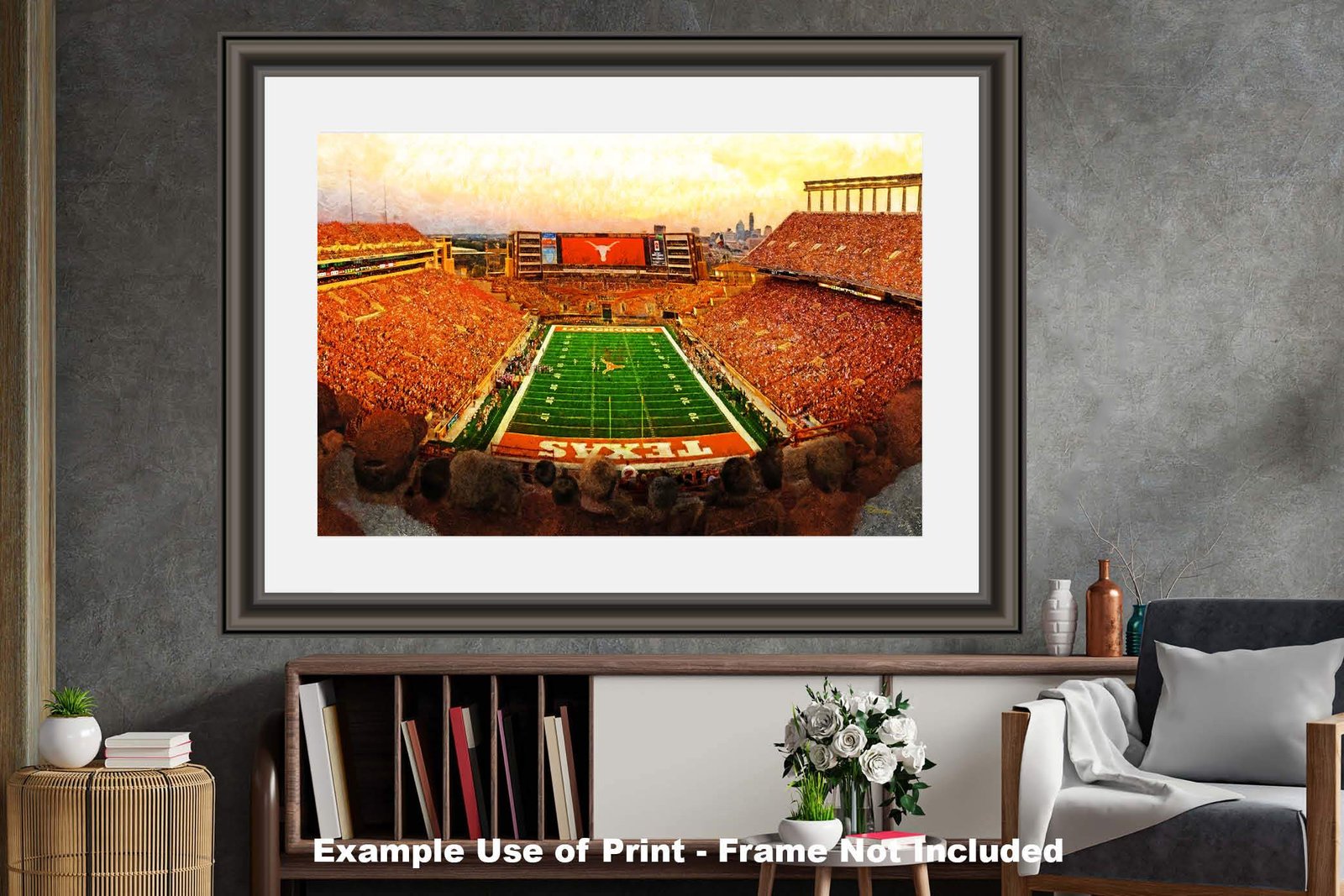 Texas Football poster painting print pic football team field Darrell K Royal Texas Memorial Stadium College NCAA Longhorns artwork TxLnghrn1MC1 20