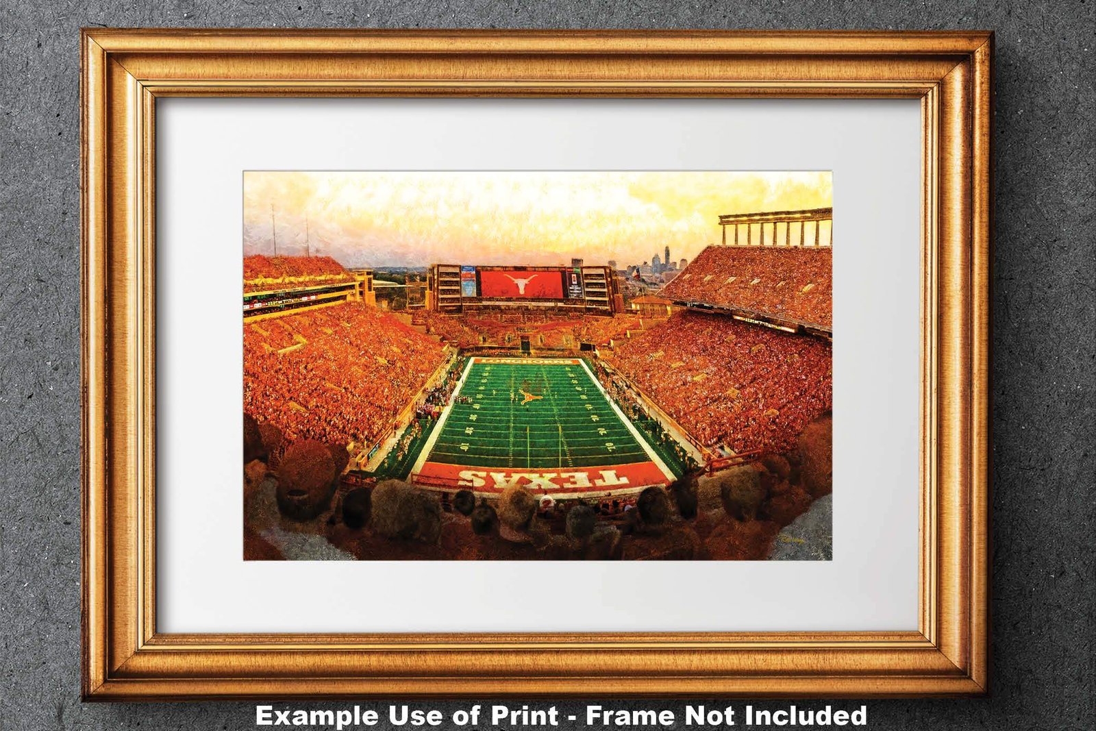Texas Football poster painting print pic football team field Darrell K Royal Texas Memorial Stadium College NCAA Longhorns artwork TxLnghrn1MC1 21