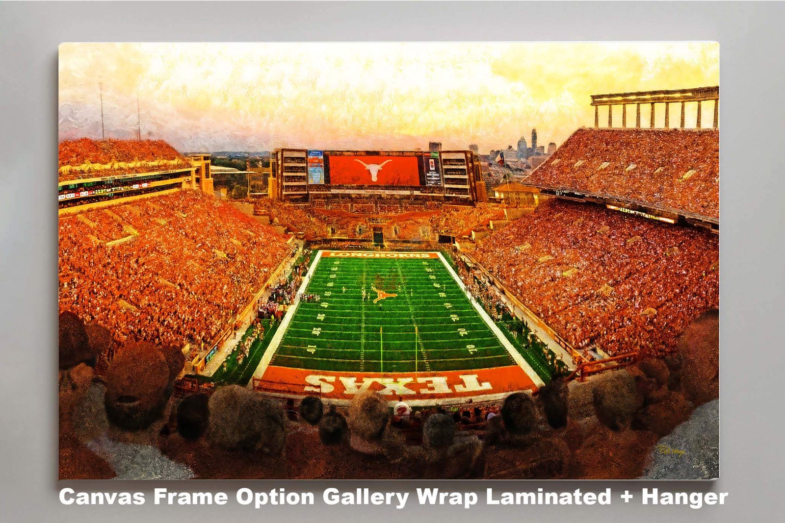Texas Football poster painting print pic football team field Darrell K Royal Texas Memorial Stadium College NCAA Longhorns artwork TxLnghrn1MC1 3