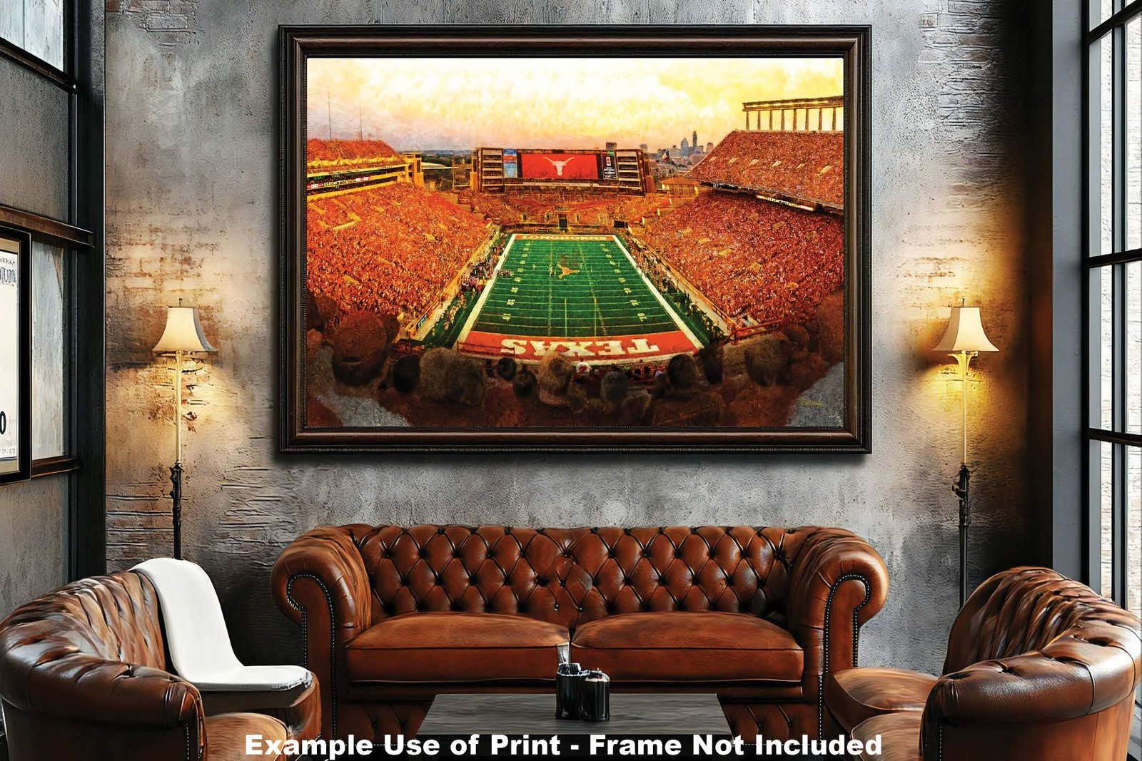 Texas Football poster painting print pic football team field Darrell K Royal Texas Memorial Stadium College NCAA Longhorns artwork TxLnghrn1MC1 5