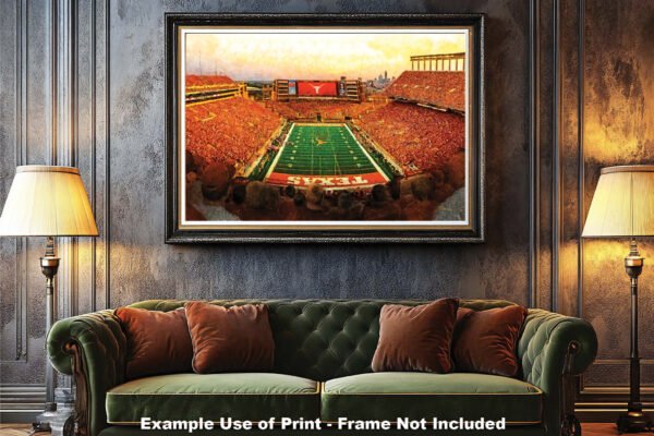 Texas Football poster painting print pic football team field Darrell K Royal Texas Memorial Stadium College NCAA Longhorns artwork TxLnghrn1MC1 6