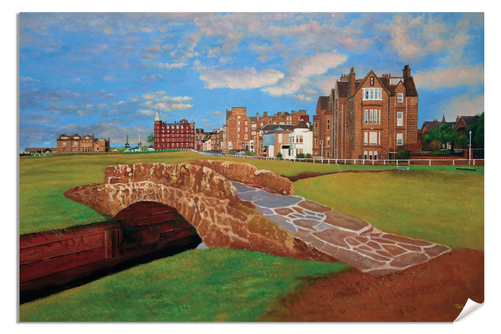 The Open The Old Course Royal and Ancient Golf Club Swilcan Bridge St Andrews Links Swilken Bridge Golf Hole Oil Painting Wall Art Print StAndrws18RiOil40